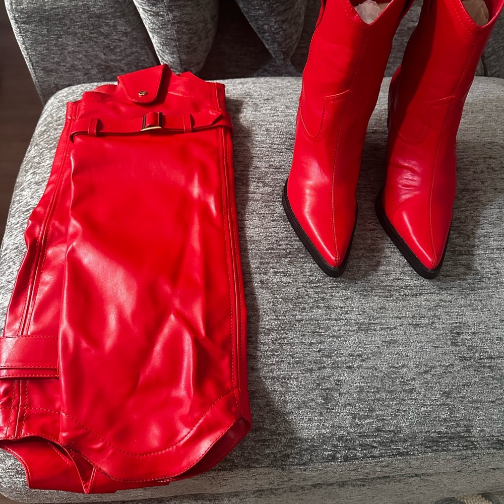 Azalea wang Red Leather Women's Boots booties with chaps